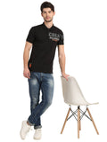 Men's Black Digital Printed Polo T-Shirt Seventy7
