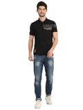 Men's Black Digital Printed Polo T-Shirt Seventy7