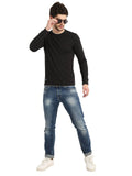 Men's Black Full Sleeve Textured T-Shirt Seventy7