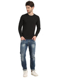 Men's Black Full Sleeve Textured T-Shirt Seventy7