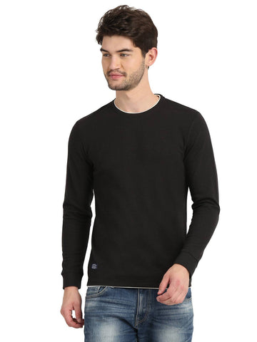 Men's Black Full Sleeve Textured T-Shirt