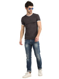 Men's Grey Printed Round Neck T-Shirt