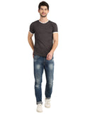 Men's Grey Printed Round Neck T-Shirt