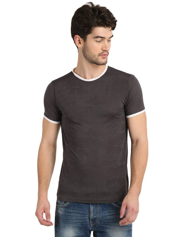 Men's Grey Printed Round Neck T-Shirt