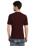 Men's Wine Solid Knitted Henley Neck T-Shirt