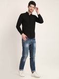 Men Solid Black Casual Slim Fit Shirt