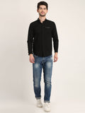 Men Solid Black Casual Slim Fit Shirt