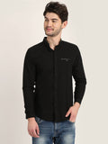 Men Solid Black Casual Slim Fit Shirt