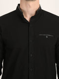 Men Solid Black Casual Slim Fit Shirt Seventy7