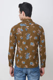 COLVYNHARRIS JEANS Men casualwear Full Sleeve Slim Fit Shirt Collar Floral Print Mehndi Green Luxury Shirt