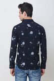 COLVYNHARRIS JEANS Men casualwear Full Sleeve Slim Fit Shirt Collar Floral Print Navy Blue Luxury Shirt