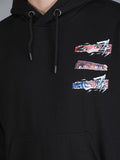 Colvyn Harris Printed Cotton Fleece Hoodie Black Sweatshirt for Men