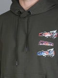 Colvyn Harris Printed Cotton Fleece Hoodie Olive Sweatshirt for Men