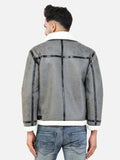 Colvyn Harris Men Regular Fit Full Fur Lining Faux Leather Grey Jacket