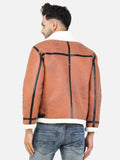 Colvyn Harris Men Regular Fit Full Fur Lining Faux Leather Tan Jacket