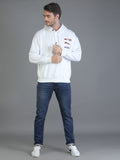 Colvyn Harris Printed Cotton Fleece Hoodie White Sweatshirt for Men