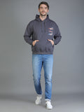 Colvyn Harris Printed Cotton Fleece Hoodie Dark Grey Sweatshirt for Men