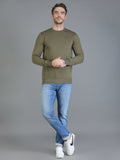 Colvyn Harris Cotton Fleece Crew Neck Olive Sweatshirt for Men