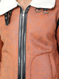 Colvyn Harris Men Regular Fit Full Fur Lining Faux Leather Tan Jacket