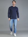 Colvyn Harris Cotton Fleece Crew Neck Navy Blue Sweatshirt for Men