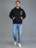 Colvyn Harris Printed Cotton Fleece Hoodie Black Sweatshirt for Men