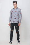 COLVYNHARRIS JEANS Men casualwear Full Sleeve Slim Fit Shirt Collar Floral Print Grey Luxury Shirt