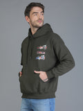 Colvyn Harris Printed Cotton Fleece Hoodie Olive Sweatshirt for Men