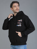 Colvyn Harris Printed Cotton Fleece Hoodie Black Sweatshirt for Men