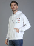 Colvyn Harris Printed Cotton Fleece Hoodie White Sweatshirt for Men