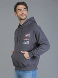Colvyn Harris Printed Cotton Fleece Hoodie Dark Grey Sweatshirt for Men