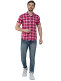 COLVYNHARRIS JEANS Men Casualwear Half Sleeve Slim Fit Magenta Check Shirt