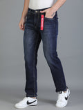 Colvyn Harris Regular Fit Mid Rise Cotton Flat Knit Bata Wash Dark Jeans for Men