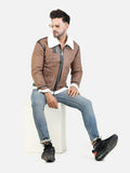 Colvyn Harris Men Regular Fit Full Fur Lining Faux Leather Brown Jacket