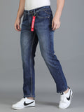 Colvyn Harris Regular Fit Mid Rise Cotton Flat Knit Bata Wash Dark Jeans for Men