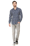 COLVYNHARRIS JEANS Men Casualwear Full Sleeve Slim Fit Shirt Collar Floral Print Blue Luxury Shirt