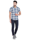COLVYNHARRIS JEANS Men Light Blue and White Reversible Chekered Casual Shirt