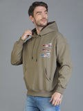 Colvyn Harris Printed Cotton Fleece Hoodie Beige Sweatshirt for Men