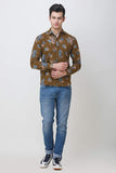COLVYNHARRIS JEANS Men casualwear Full Sleeve Slim Fit Shirt Collar Floral Print Mehndi Green Luxury Shirt
