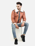 Colvyn Harris Men Regular Fit Full Fur Lining Faux Leather Tan Jacket