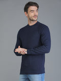 Colvyn Harris Cotton Fleece Crew Neck Navy Blue Sweatshirt for Men