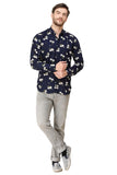 COLVYNHARRIS JEANS Men Casualwear Full Sleeve Slim Fit Shirt Collar Floral Print Navy Blue Luxury Shirt