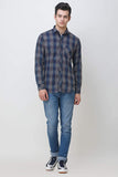 COLVYNHARRIS JEANS Men casualwear Full Sleeve Slim Fit Shirt Collar Grey Blue Luxury Check Shirt