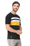 Men's Half Sleeves Round Neck Slim Fit Black Yellow T-Shirt