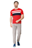Men's Half Sleeves Round Neck Slim Fit Red Blue T-shirt