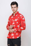 Men's Red Flora Printed Casual Shirt