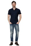 Mens Navy Blue Slim Fit Casual Shirts