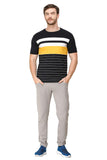 Men's Half Sleeves Round Neck Slim Fit Black Yellow T-Shirt