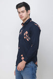 Men's Navy Blue Floral Print Slim Fit Luxury Shirt