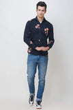Men's Navy Blue Floral Print Slim Fit Luxury Shirt