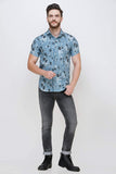Men's Blue Short Sleeve Printed Shirt